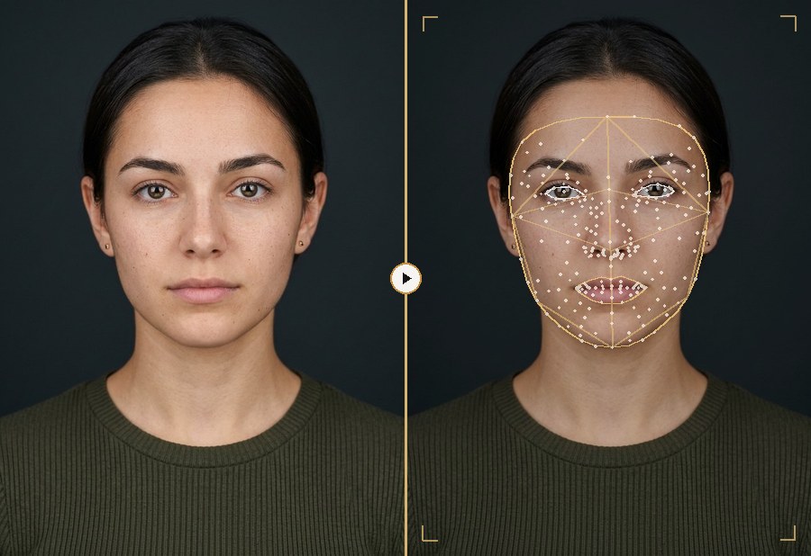 Sophia before and after 478-landmark AI facial mesh scan report